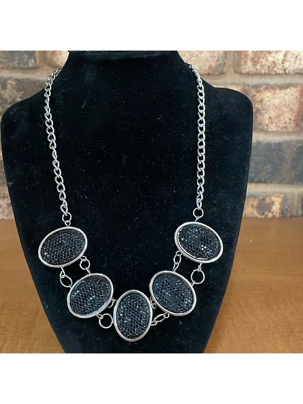 Black and silver tone statement necklace